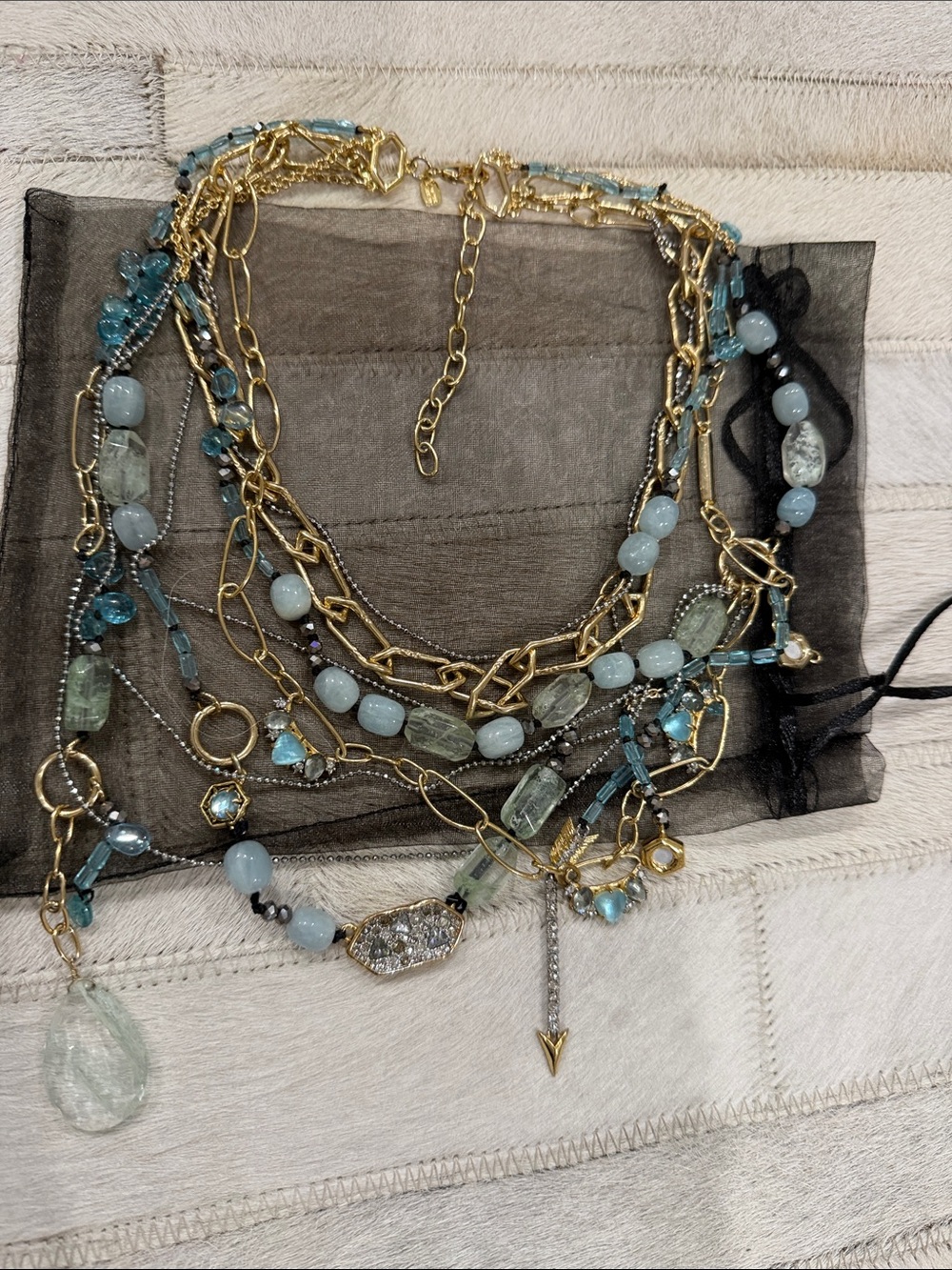 Alexis Bittar Multi-Strand Aqua and Gold Necklace
